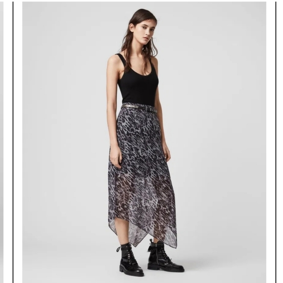 All Saints Women Rhea Ambient Pale Grey Asymmetrical Partially Lined Maxi Skirt - Picture 2 of 14